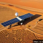 Home 20 환경영향평가 관련 학술 발표 준비 - A detailed aerial view of an environmental impact assessment in progress in an Arabian desert region...
