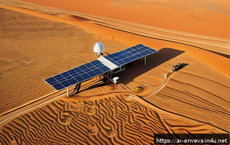 환경영향평가 관련 학술 발표 준비 - A detailed aerial view of an environmental impact assessment in progress in an Arabian desert region...