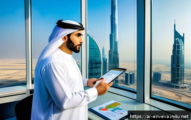 환경영향평가사의 연봉 협상 사례 - A professional Middle Eastern environmental consultant in business attire, standing confidently in a...